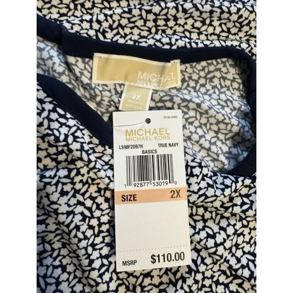 Michael Kors Shift Dress 2X Navy Blue Ivory White Short Sleeve Washable NEW - Picture 8 of 12